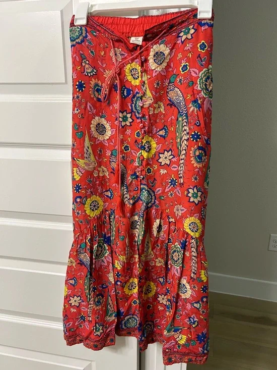 Mora Sz SML Red/Pink Floral Maxi Skirt with Bird - Picture 2 of 12